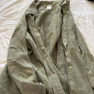 Women's Olive Green Textured Button Up